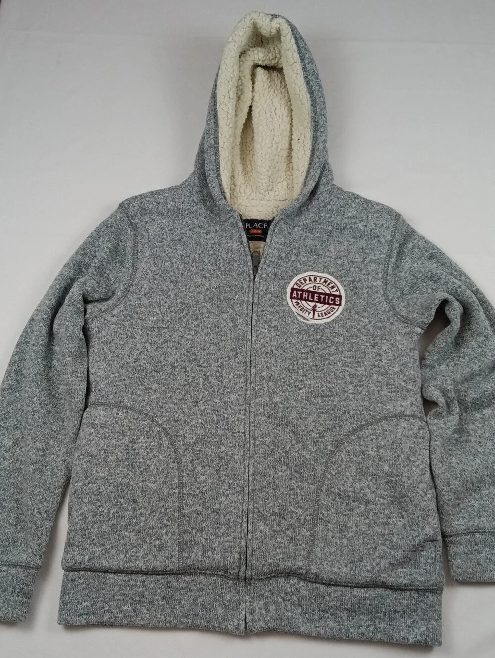 The Children's Place Gray Sherpa Lined Zip Hoodie Youth Size 10/12